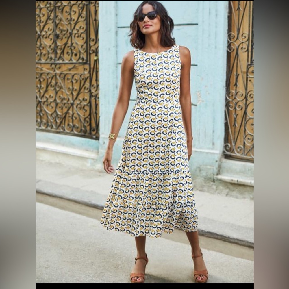 Boden Yellow and Navy Printed Sleeveless Midi Dress - Picture 10 of 10